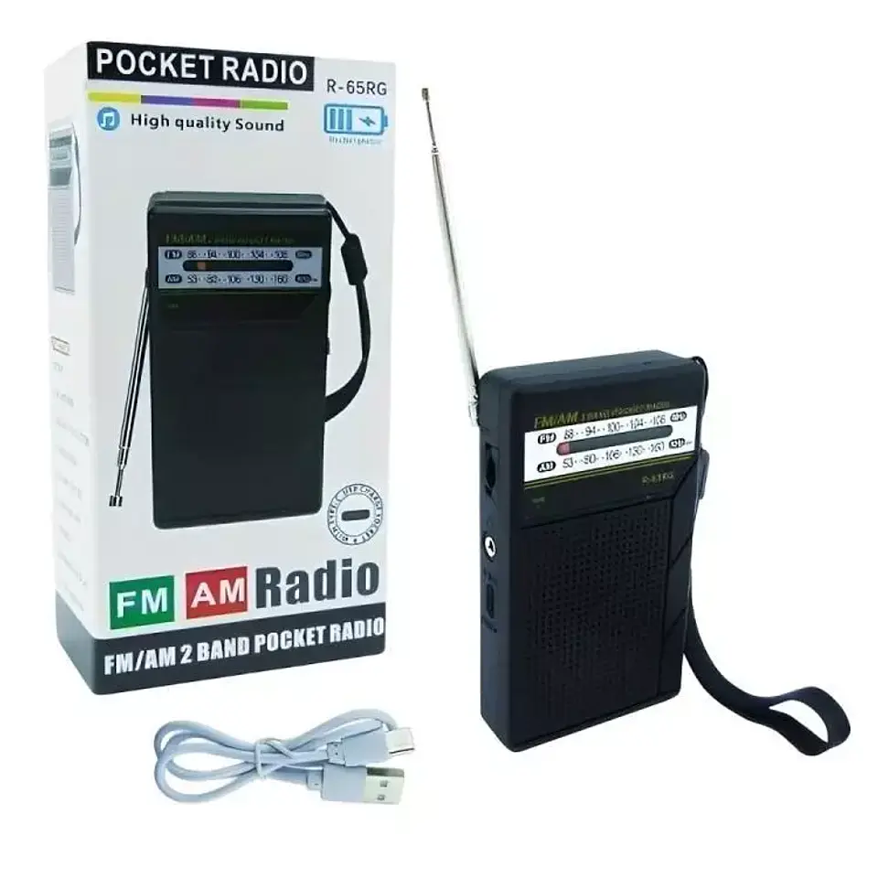 Radio de Bolillo a Pilas y Recargable Tipo C AM/FM R65RG  2