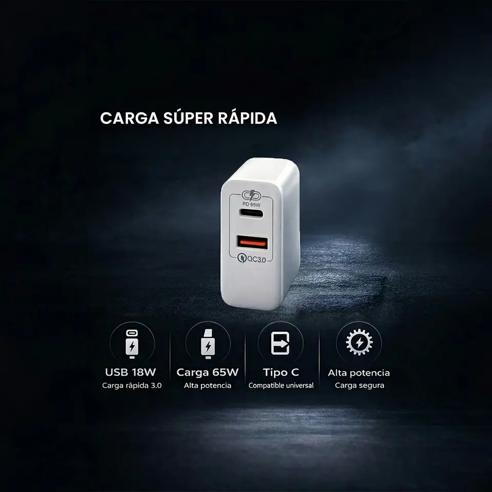 Cargador Tipo C Carga Super Rápida PD 65W Certificado  6