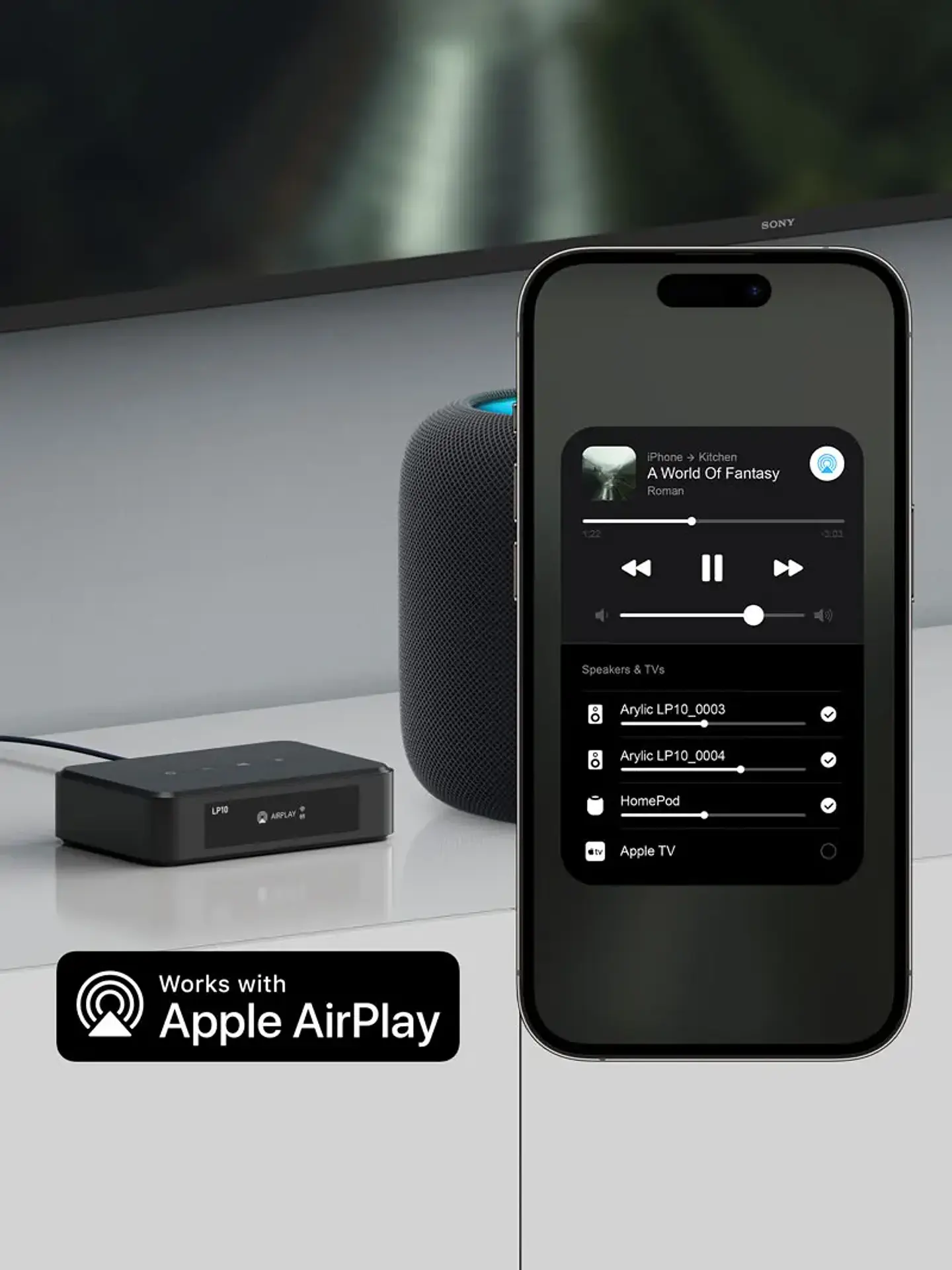 Reproductor de audio inalámbrico Arylic LP10 AirPlay 2 | Spotify Connect /Google Cast,/TIDAL | Preamplificador Bluetooth WiFi con USB y entrada óptica 5