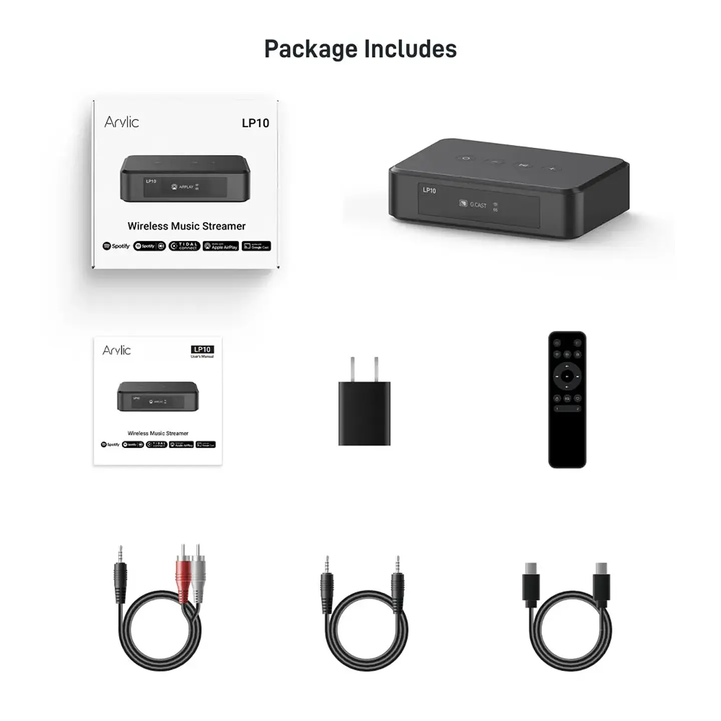 Reproductor de audio inalámbrico Arylic LP10 AirPlay 2 | Spotify Connect /Google Cast,/TIDAL | Preamplificador Bluetooth WiFi con USB y entrada óptica 6
