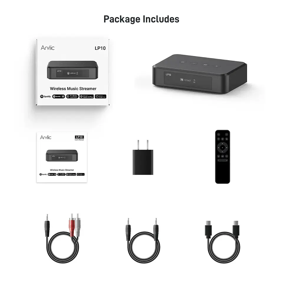 Reproductor de audio inalámbrico Arylic LP10 AirPlay 2 | Spotify Connect /Google Cast,/TIDAL | Preamplificador Bluetooth WiFi con USB y entrada óptica 6