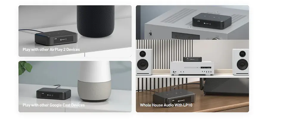 Reproductor de audio inalámbrico Arylic LP10 AirPlay 2 | Spotify Connect /Google Cast,/TIDAL | Preamplificador Bluetooth WiFi con USB y entrada óptica 12