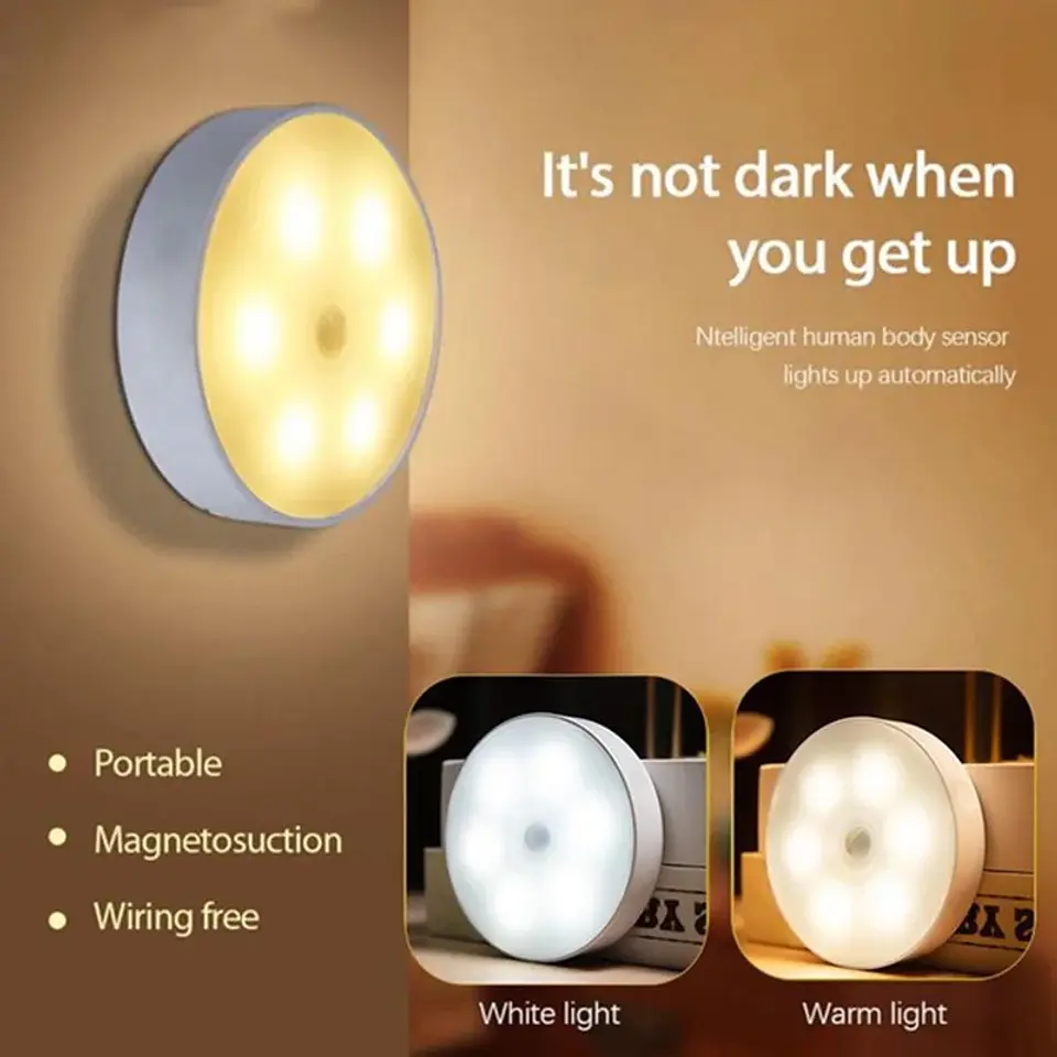 Luz LED nocturna recargable por USB con sensor de movimiento; ideal para iluminación de dormitorios, escaleras, pasillos, armarios , etc 1