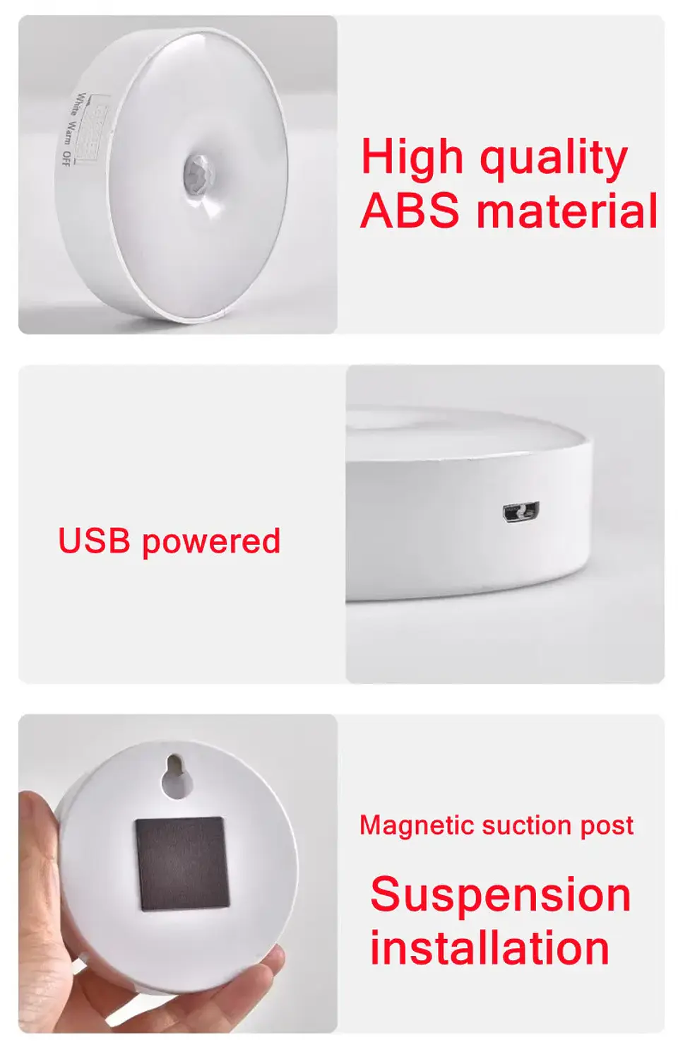 Luz LED nocturna recargable por USB con sensor de movimiento; ideal para iluminación de dormitorios, escaleras, pasillos, armarios , etc 14
