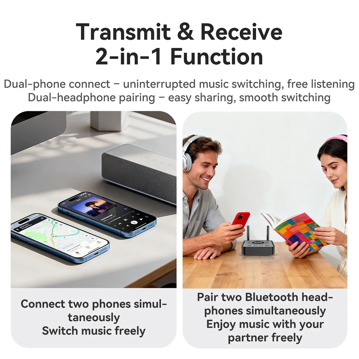 Receptor y transmisor de audio Bluetooth 6.0/5.2 Tebe OLCD con AAC, aptX-LL/AD/HD, entrada auxiliar de 3,5 mm y óptica; reproductor estéreo inalámbrico y  memoria USB  4