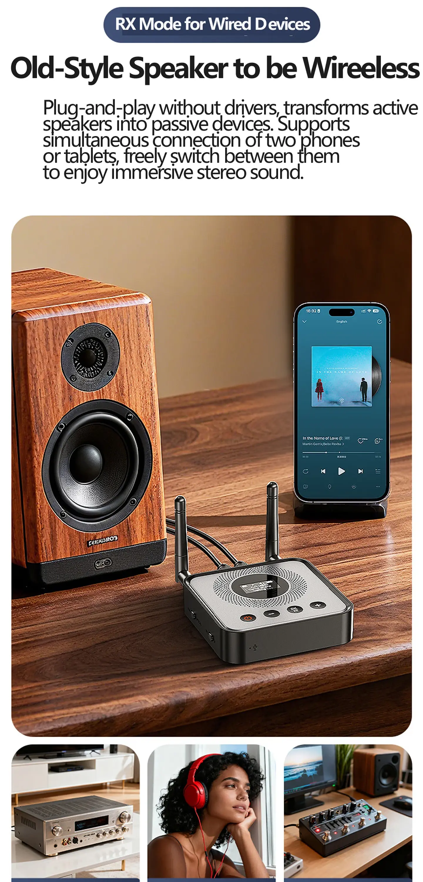 Receptor y transmisor de audio Bluetooth 6.0/5.2 Tebe OLCD con AAC, aptX-LL/AD/HD, entrada auxiliar de 3,5 mm y óptica; reproductor estéreo inalámbrico y  memoria USB  14