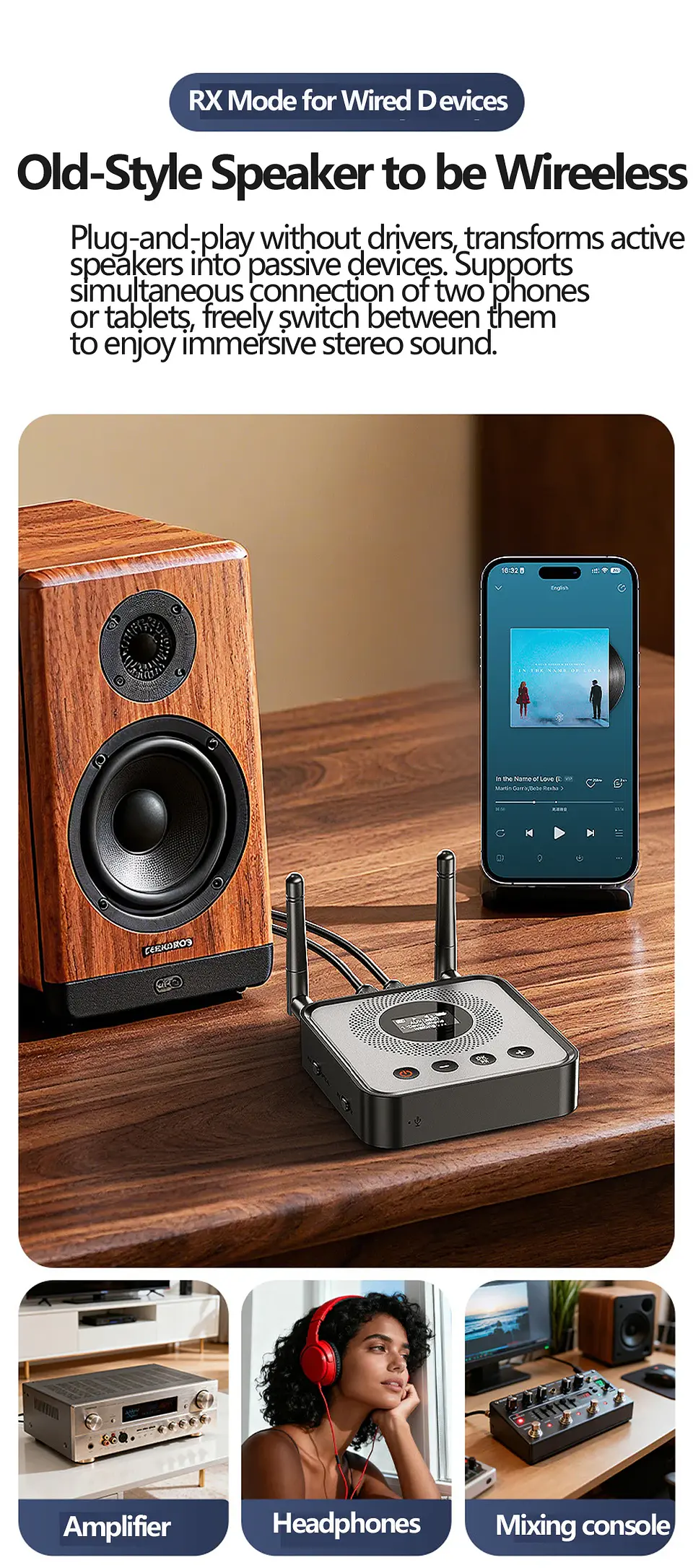 Receptor y transmisor de audio Bluetooth 6.0/5.2 Tebe OLCD con AAC, aptX-LL/AD/HD, entrada auxiliar de 3,5 mm y óptica; reproductor estéreo inalámbrico y  memoria USB  14