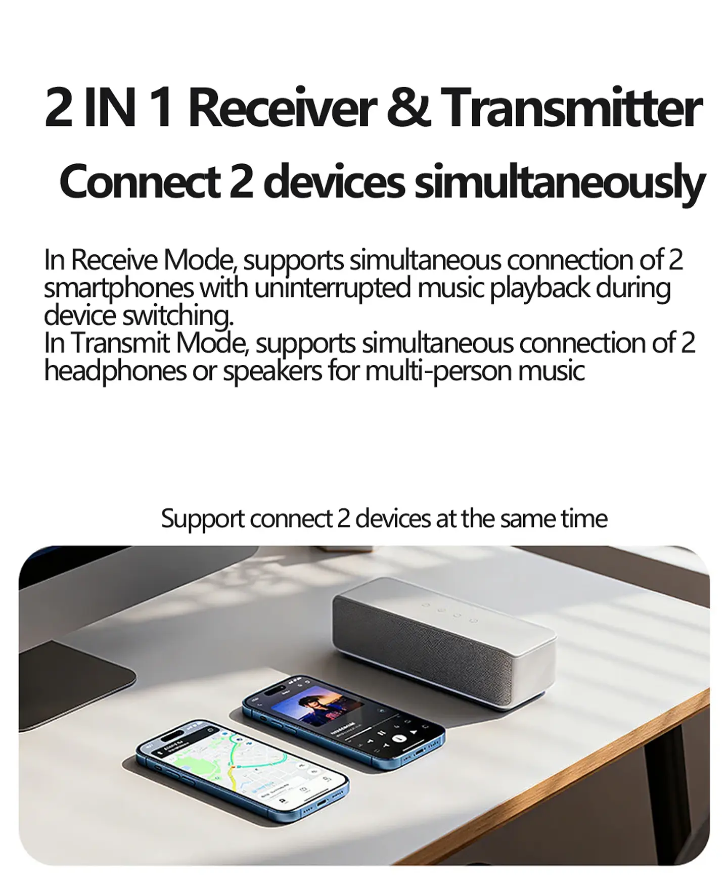 Receptor y transmisor de audio Bluetooth 6.0/5.2 Tebe OLCD con AAC, aptX-LL/AD/HD, entrada auxiliar de 3,5 mm y óptica; reproductor estéreo inalámbrico y  memoria USB  16