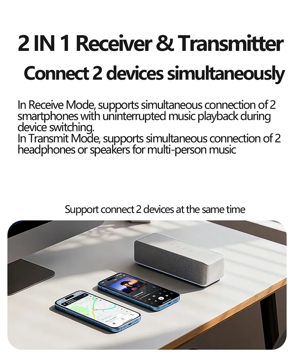 Receptor y transmisor de audio Bluetooth 6.0/5.2 Tebe OLCD con AAC, aptX-LL/AD/HD, entrada auxiliar de 3,5 mm y óptica; reproductor estéreo inalámbrico y  memoria USB  16