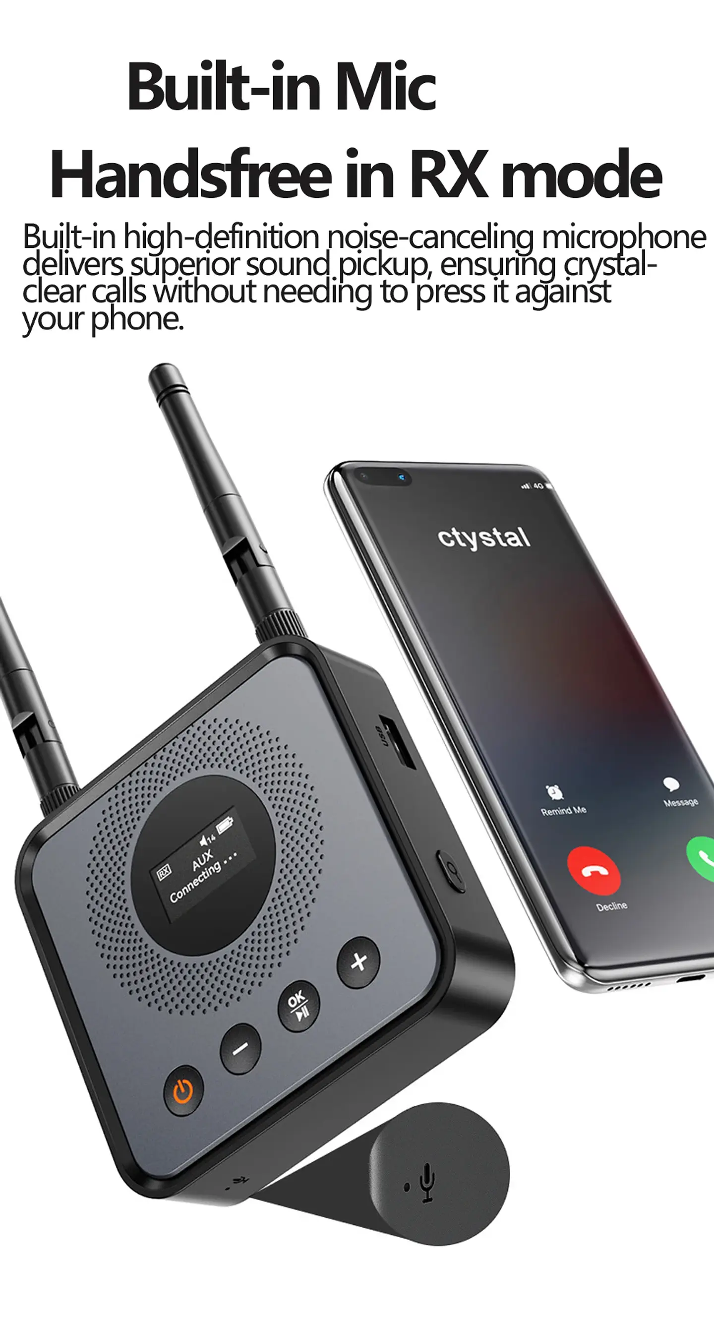 Receptor y transmisor de audio Bluetooth 6.0/5.2 Tebe OLCD con AAC, aptX-LL/AD/HD, entrada auxiliar de 3,5 mm y óptica; reproductor estéreo inalámbrico y  memoria USB  18