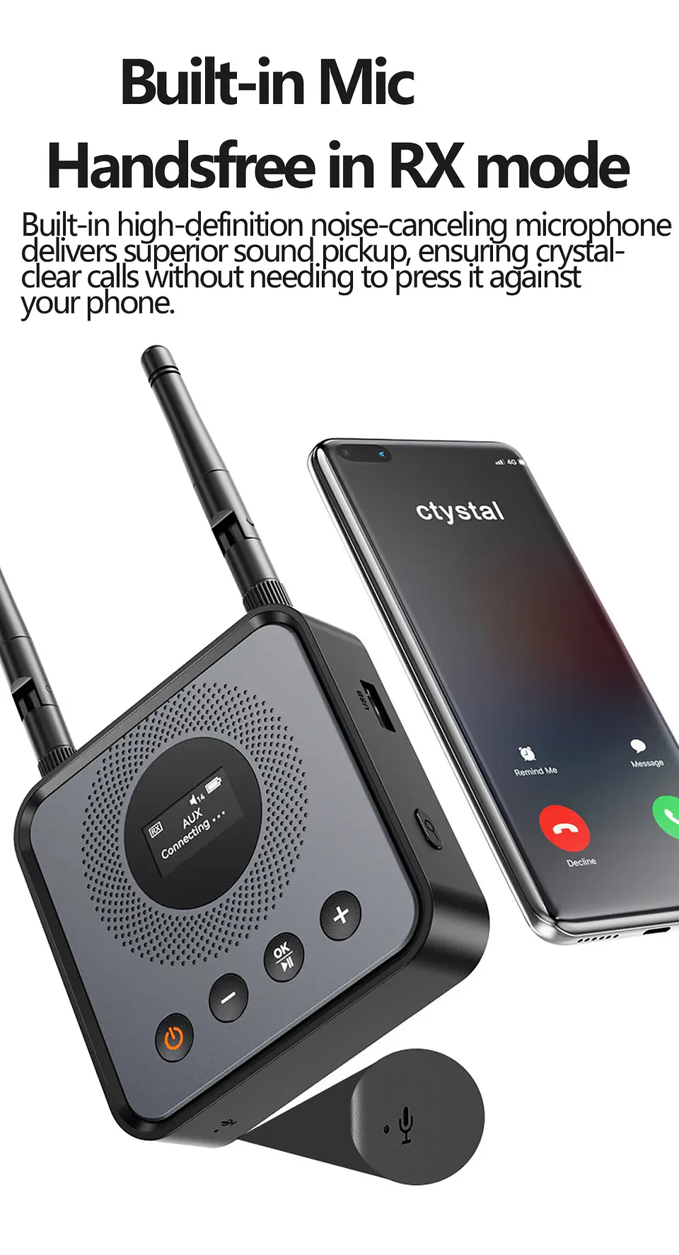 Receptor y transmisor de audio Bluetooth 6.0/5.2 Tebe OLCD con AAC, aptX-LL/AD/HD, entrada auxiliar de 3,5 mm y óptica; reproductor estéreo inalámbrico y  memoria USB  18