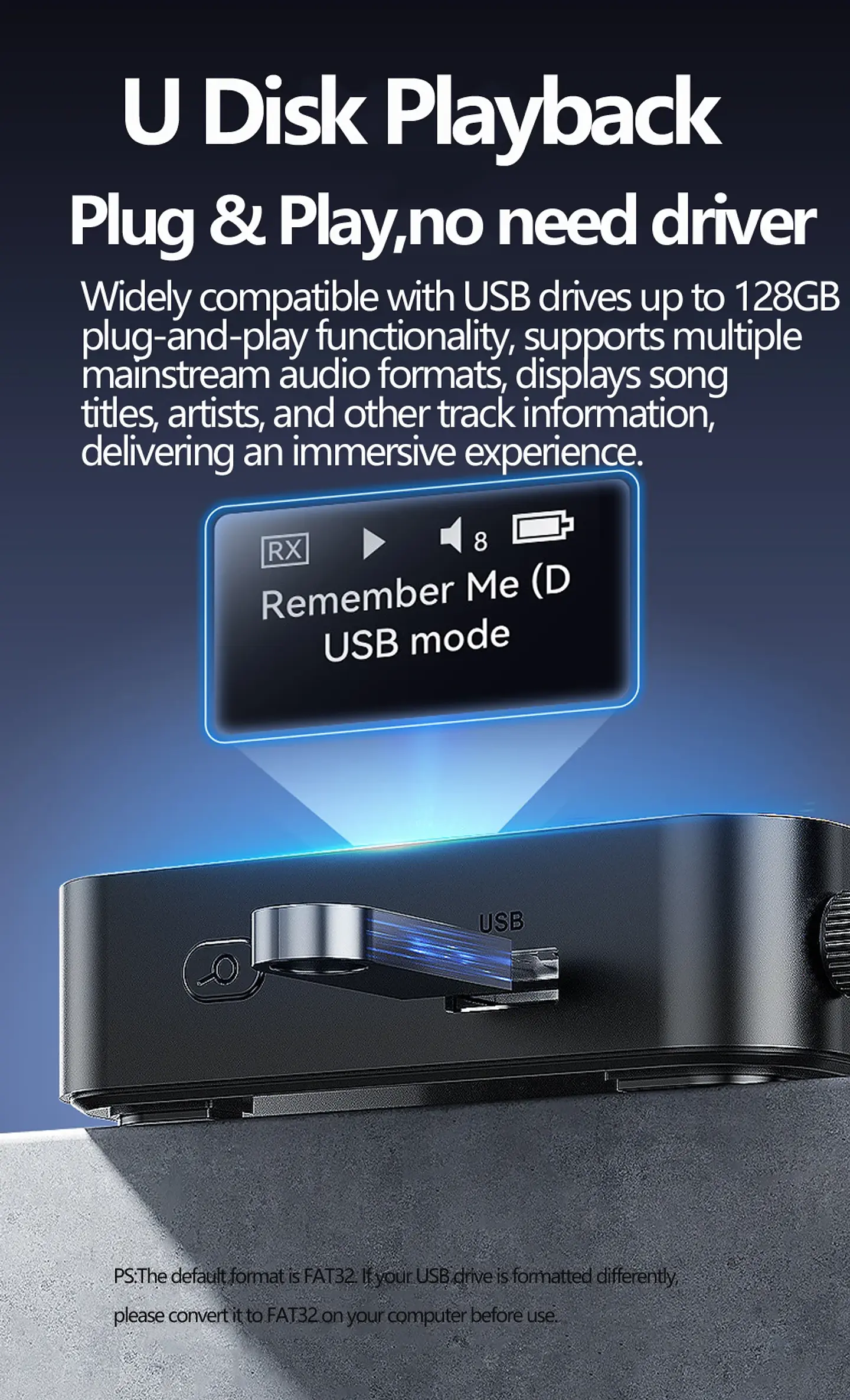 Receptor y transmisor de audio Bluetooth 6.0/5.2 Tebe OLCD con AAC, aptX-LL/AD/HD, entrada auxiliar de 3,5 mm y óptica; reproductor estéreo inalámbrico y  memoria USB  19