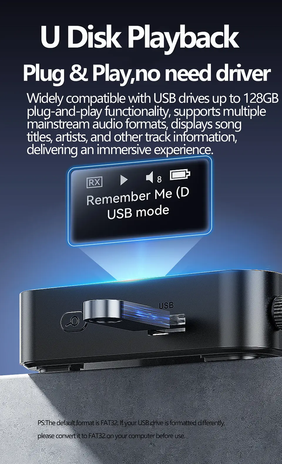 Receptor y transmisor de audio Bluetooth 6.0/5.2 Tebe OLCD con AAC, aptX-LL/AD/HD, entrada auxiliar de 3,5 mm y óptica; reproductor estéreo inalámbrico y  memoria USB  19