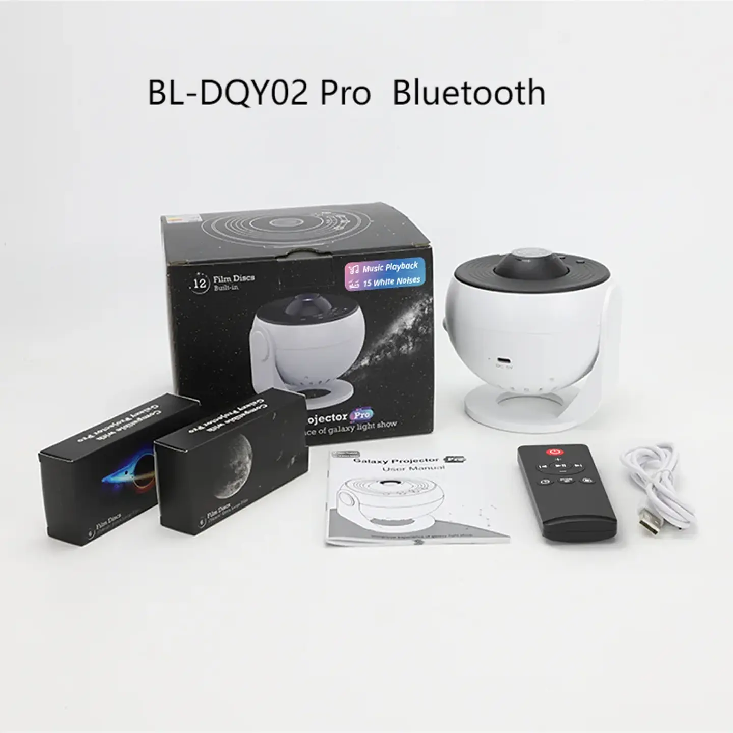 Proyector de estrellas y galaxias (luz nocturna) con discos de imagen HD, proyector planetario mejorado, control remoto y función Bluetooth para la habitación. 7
