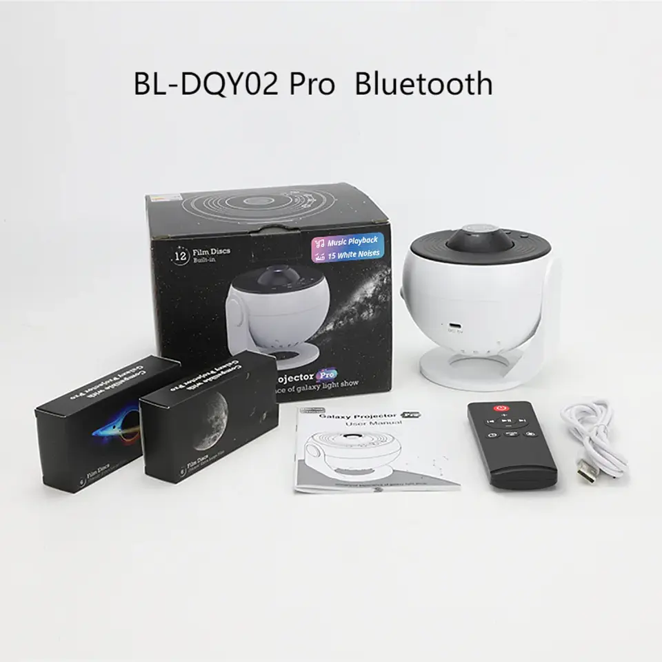 Proyector de estrellas y galaxias (luz nocturna) con discos de imagen HD, proyector planetario mejorado, control remoto y función Bluetooth para la habitación. 7