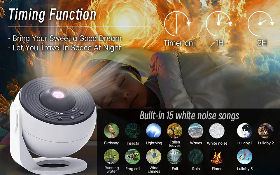 Proyector de estrellas y galaxias (luz nocturna) con discos de imagen HD, proyector planetario mejorado, control remoto y función Bluetooth para la habitación. 13
