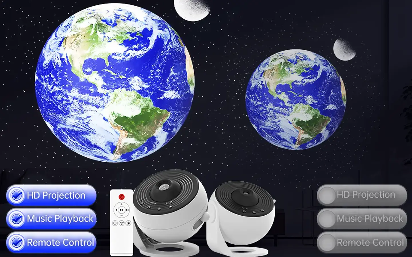 Proyector de estrellas y galaxias (luz nocturna) con discos de imagen HD, proyector planetario mejorado, control remoto y función Bluetooth para la habitación. 15