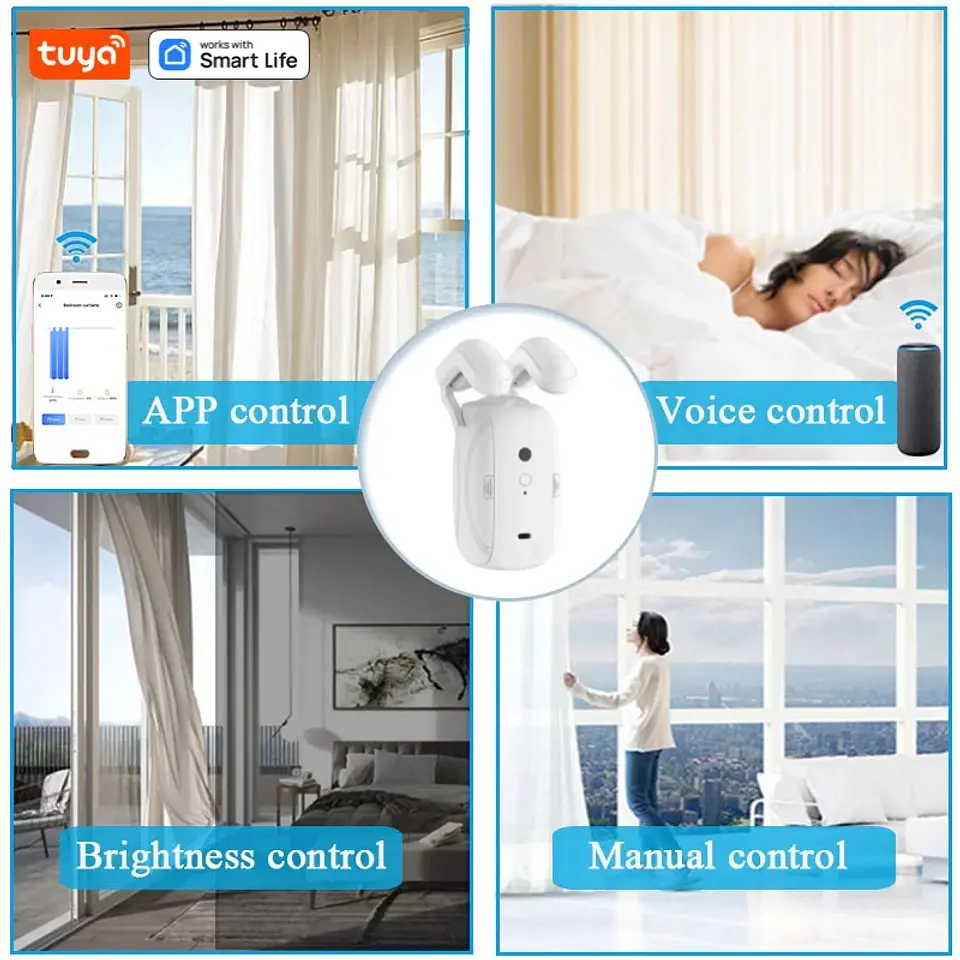 Robot de cortina Wifi inteligente Tuya (con puerta de enlace), pista de varilla romana, Control de aplicación remota, Control de voz, apertura única/doble, 1o 2 Uds. 4