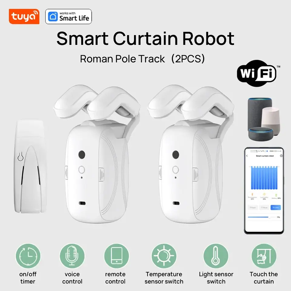 Robot de cortina Wifi inteligente Tuya (con puerta de enlace), pista de varilla romana, Control de aplicación remota, Control de voz, apertura única/doble, 1o 2 Uds. 6