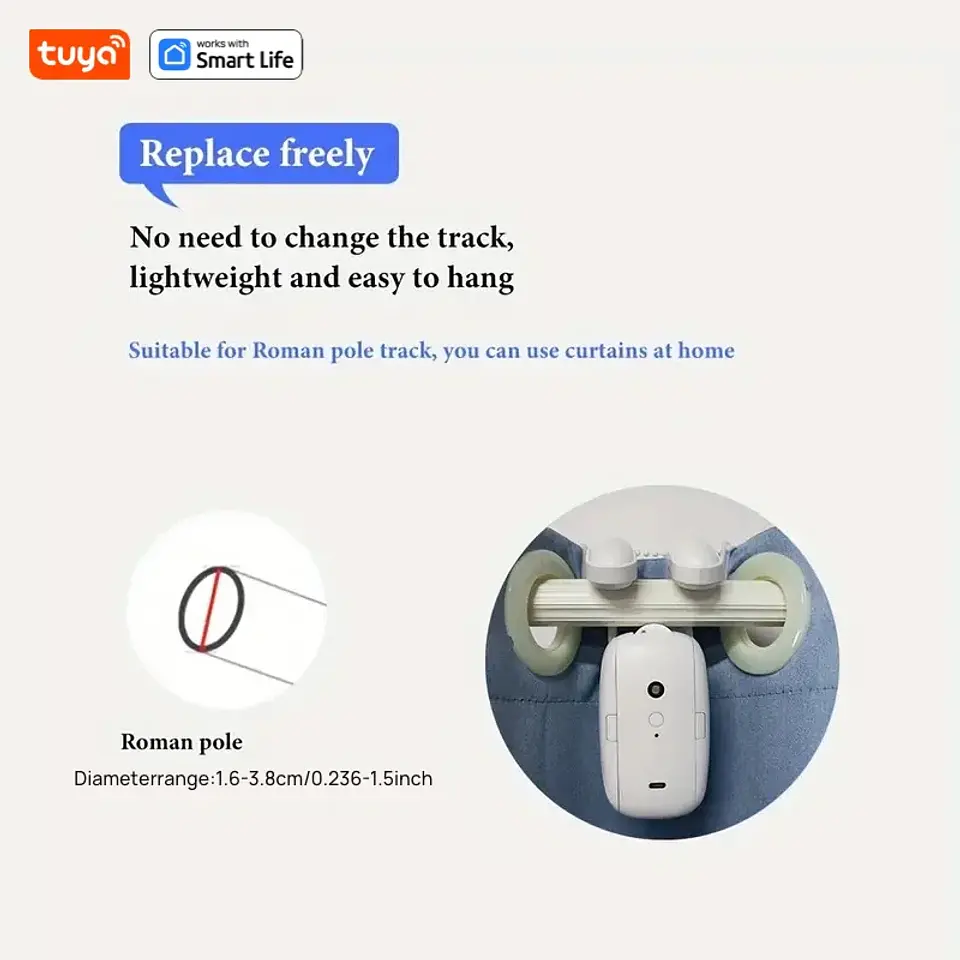 Robot de cortina Wifi inteligente Tuya (con puerta de enlace), pista de varilla romana, Control de aplicación remota, Control de voz, apertura única/doble, 1o 2 Uds. 8