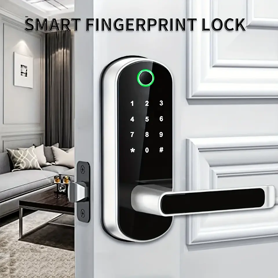 Cerradura inteligente con huella dactilar, control remoto mediante aplicación, sin llave, WIFI, pantalla táctil digital, NFC, IP67, resistente al agua, con 2 tarjetas IC. 5