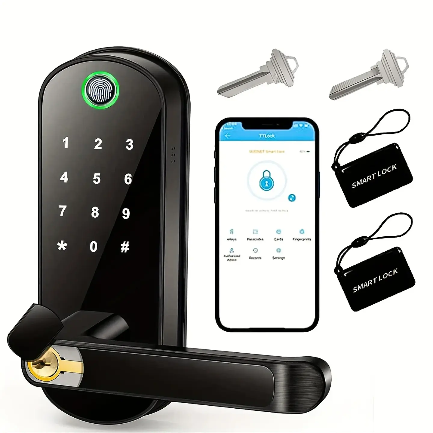 Cerradura inteligente con huella dactilar, control remoto mediante aplicación, sin llave, WIFI, pantalla táctil digital, NFC, IP67, resistente al agua, con 2 tarjetas IC. 7