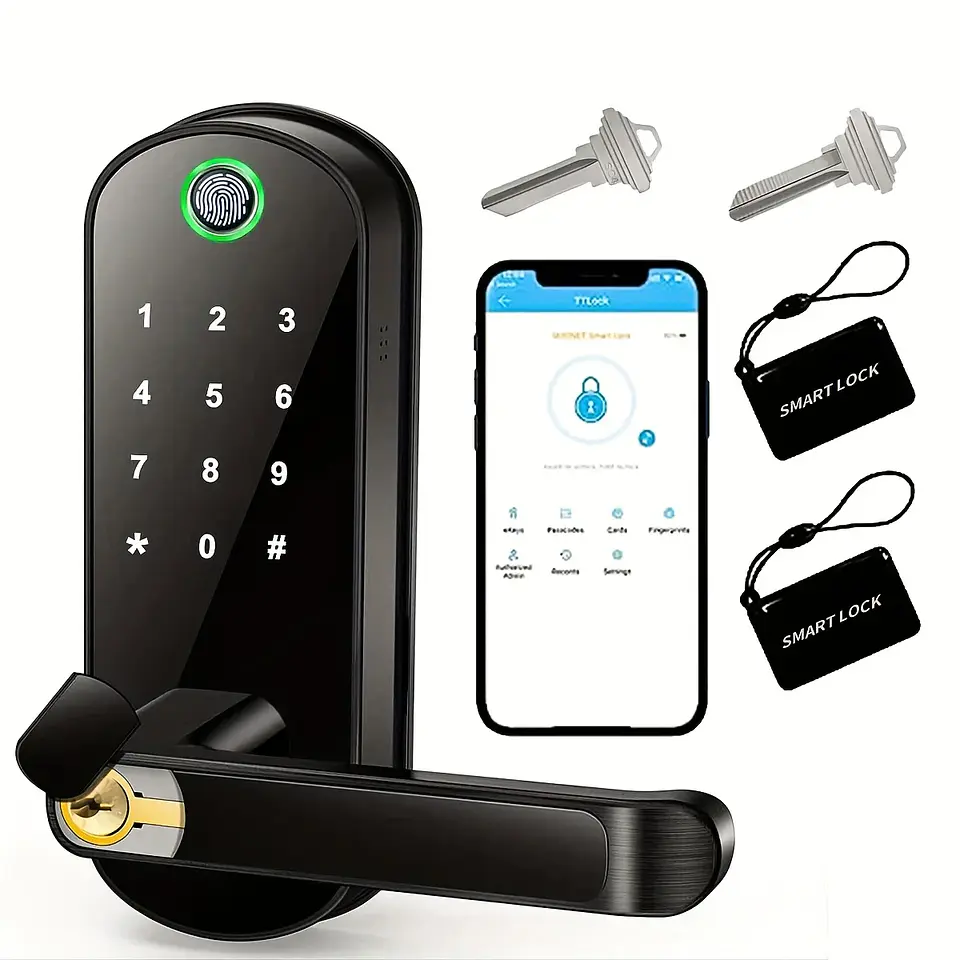 Cerradura inteligente con huella dactilar, control remoto mediante aplicación, sin llave, WIFI, pantalla táctil digital, NFC, IP67, resistente al agua, con 2 tarjetas IC. 7