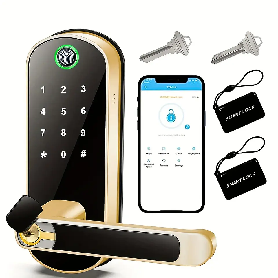 Cerradura inteligente con huella dactilar, control remoto mediante aplicación, sin llave, WIFI, pantalla táctil digital, NFC, IP67, resistente al agua, con 2 tarjetas IC. 8