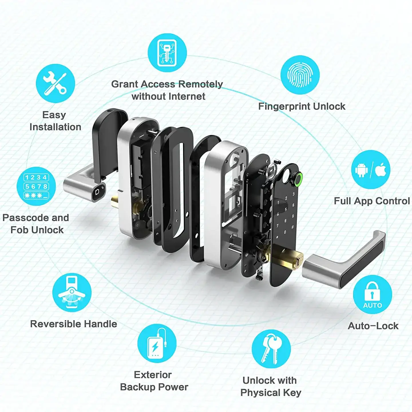 Cerradura inteligente con huella dactilar, control remoto mediante aplicación, sin llave, WIFI, pantalla táctil digital, NFC, IP67, resistente al agua, con 2 tarjetas IC. 12