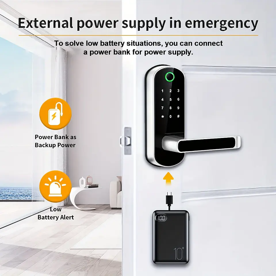 Cerradura inteligente con huella dactilar, control remoto mediante aplicación, sin llave, WIFI, pantalla táctil digital, NFC, IP67, resistente al agua, con 2 tarjetas IC. 14