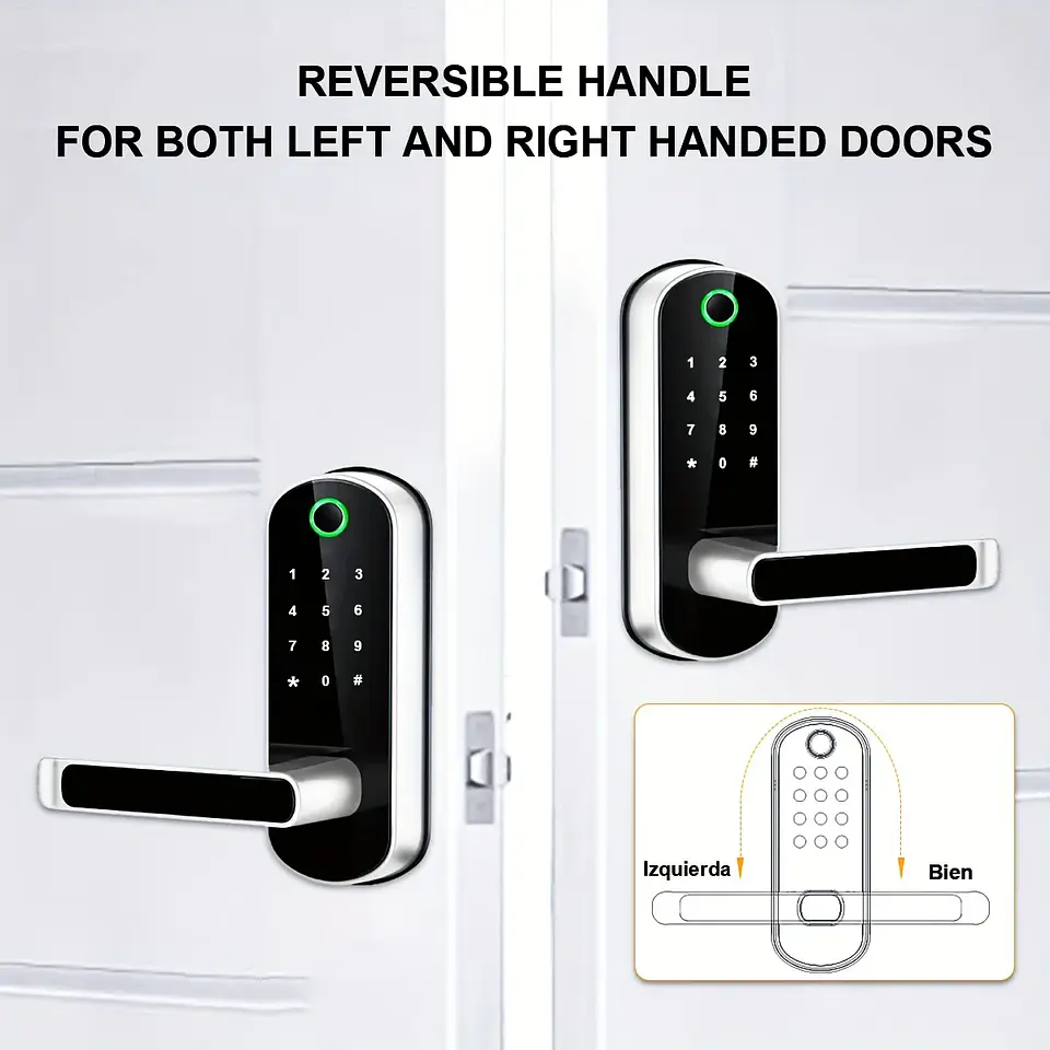 Cerradura inteligente con huella dactilar, control remoto mediante aplicación, sin llave, WIFI, pantalla táctil digital, NFC, IP67, resistente al agua, con 2 tarjetas IC. 15