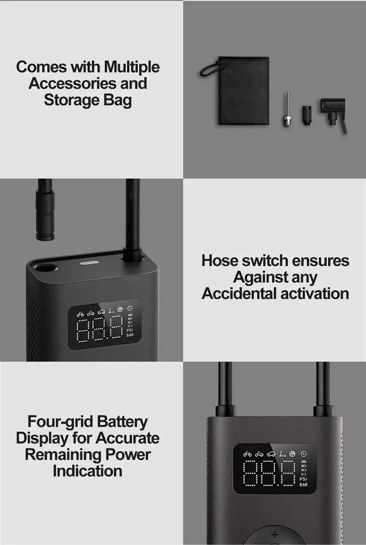 Compresor de aire eléctrico portátil MIJIA Air Pump 2 (Original) – Inflador multifunción con pantalla LED, puerto Tipo-C, presión de hasta 150 PSI y velocidad un 25 % mayor – Versión CN
 17