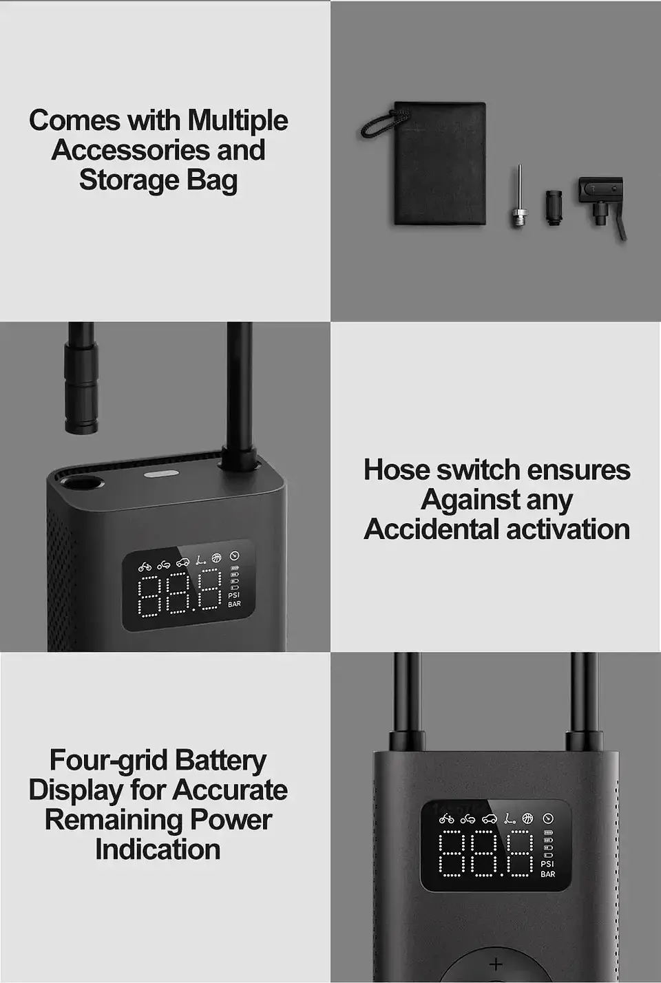 Compresor de aire eléctrico portátil MIJIA Air Pump 2 (Original) – Inflador multifunción con pantalla LED, puerto Tipo-C, presión de hasta 150 PSI y velocidad un 25 % mayor – Versión CN
 17
