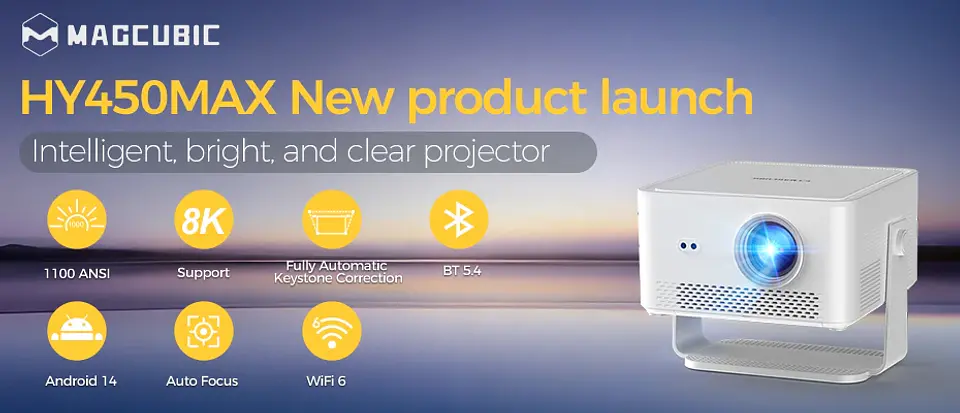 Proyector portátil para exteriores Magcubic HY350Max (Android 14, enfoque automático, 4K/8K, 900 ANSI, resolución nativa 1080P, chip Allwinner H726, 16 GB, WiFi 6, BT 5.4) 7