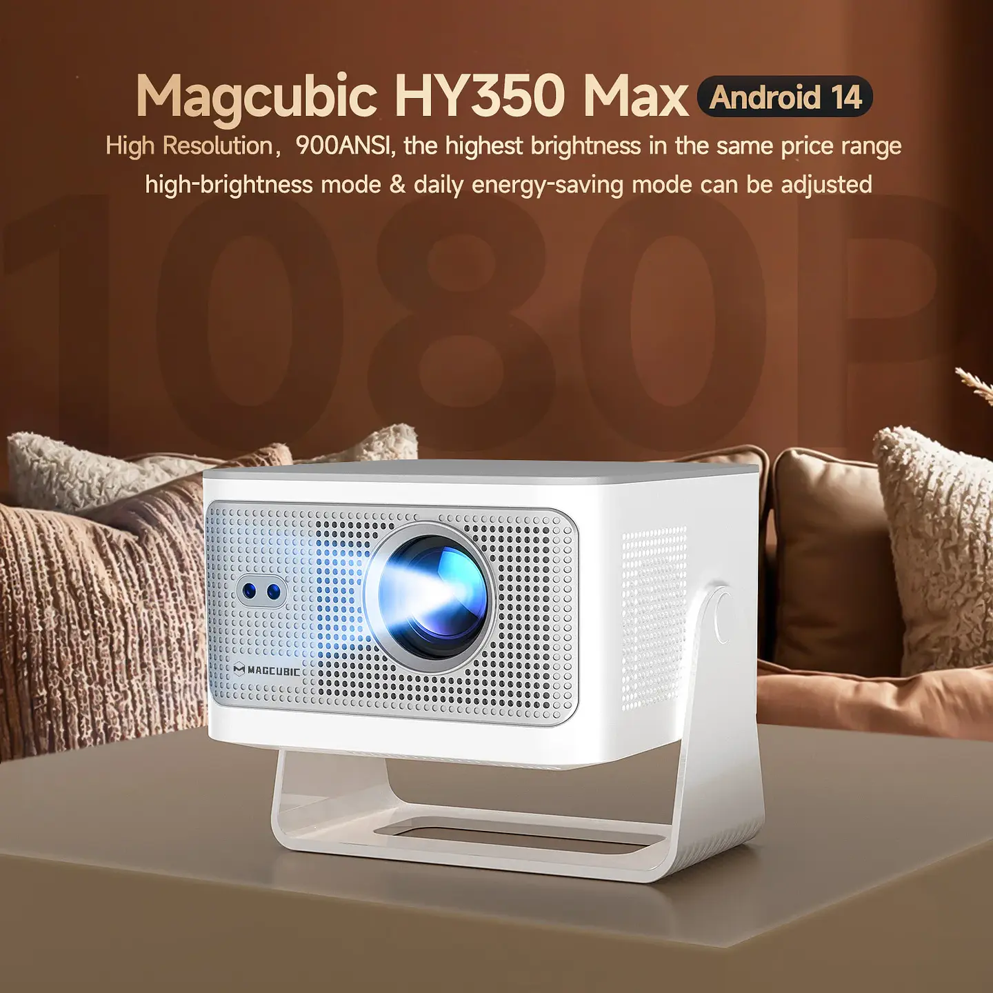 Proyector portátil para exteriores Magcubic HY350Max (Android 14, enfoque automático, 4K/8K, 900 ANSI, resolución nativa 1080P, chip Allwinner H726, 16 GB, WiFi 6, BT 5.4) 8