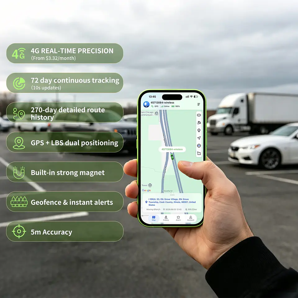 Localizador antirrobo 4G para vehículos: dispositivo para exteriores de fijación magnética potente (sin instalación) con función de seguimiento, alarma y llamada SOS. 8