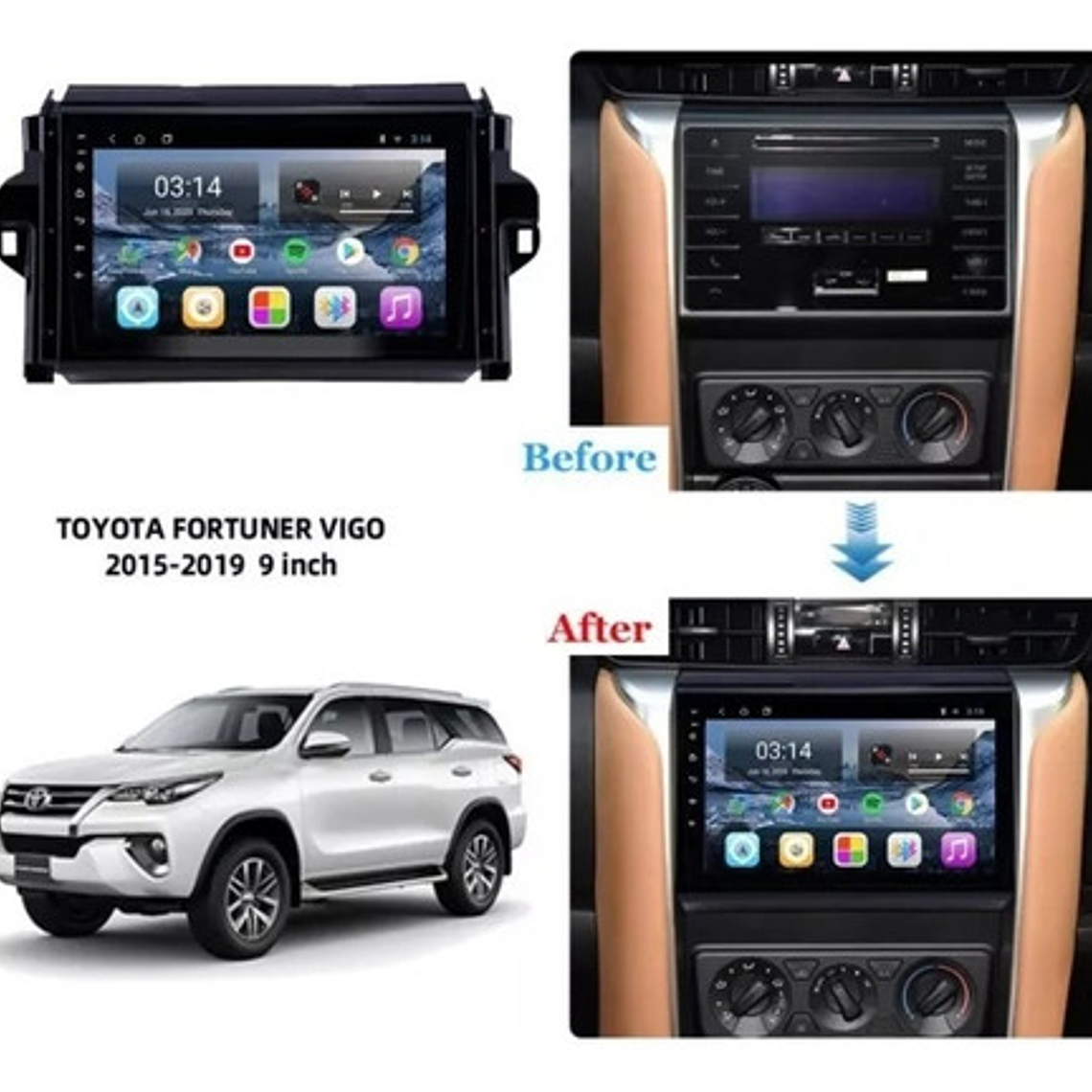 Radio Toyota Fortuner 2015-2019, Carplay 2g+32gb Full 2