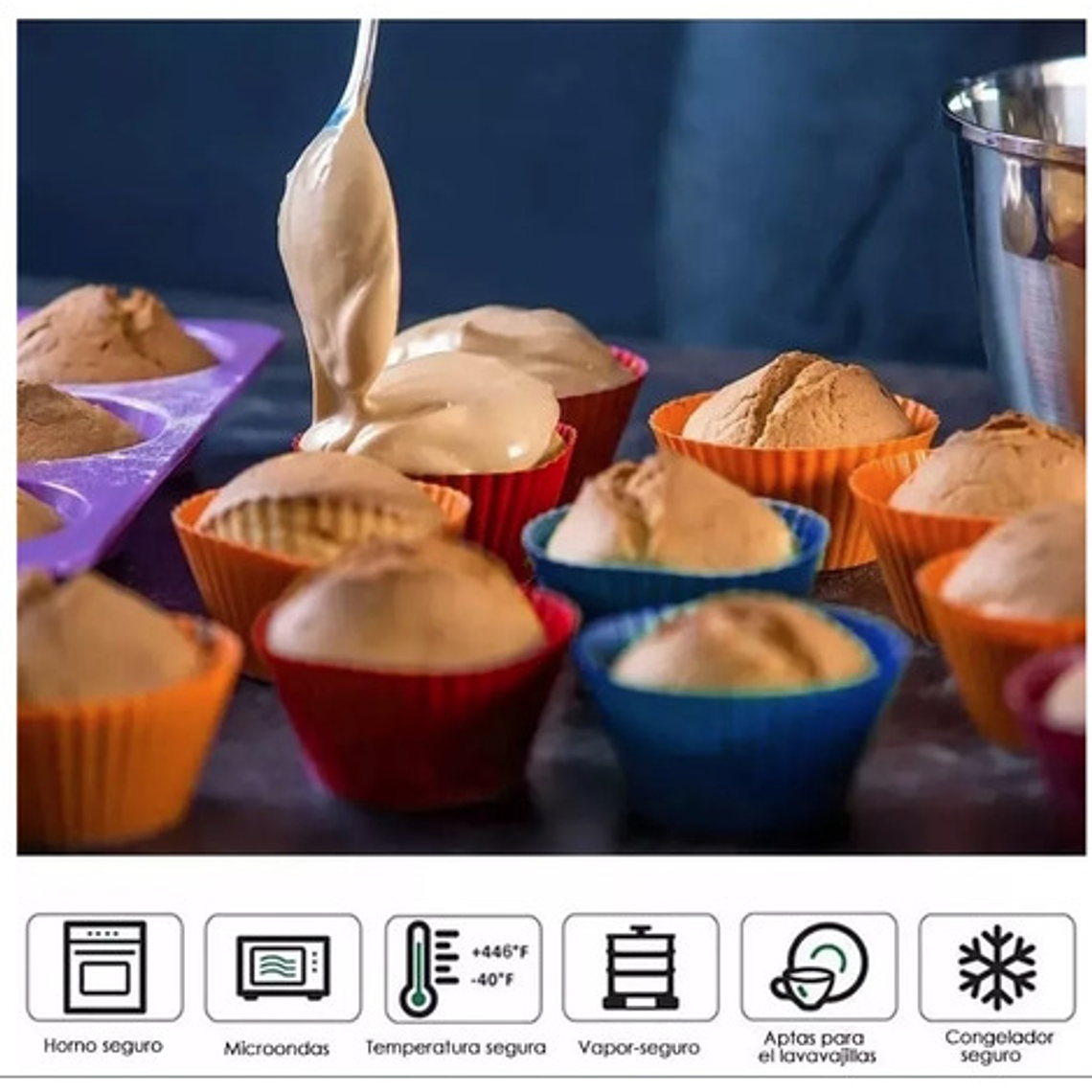 12 Moldes Para Cupcakes Magdalenas Muffins Silicona Hornear 5