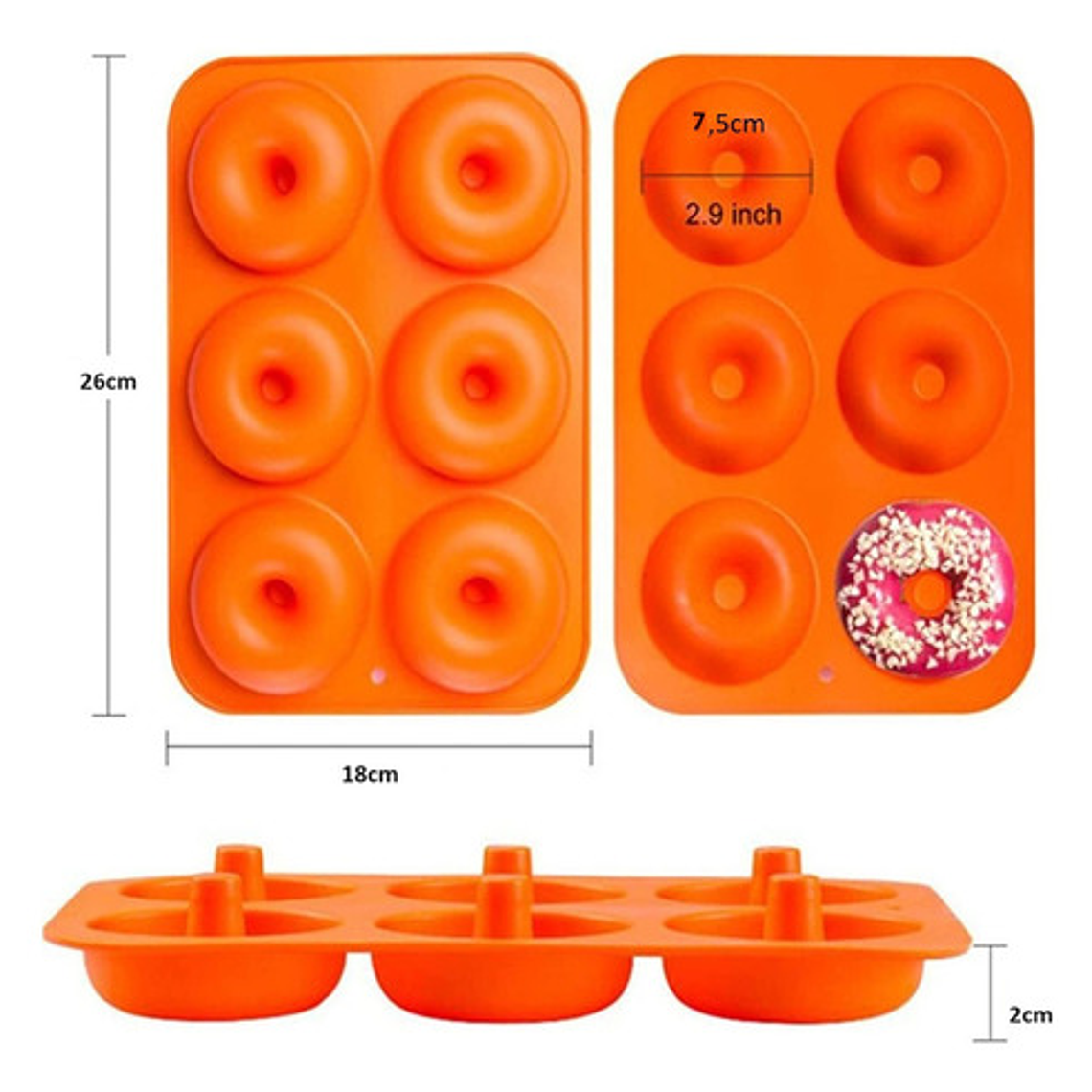 Molde Silicona Donas Mini 6 Cavidades Naranja Pastelería Cl Repostería 3