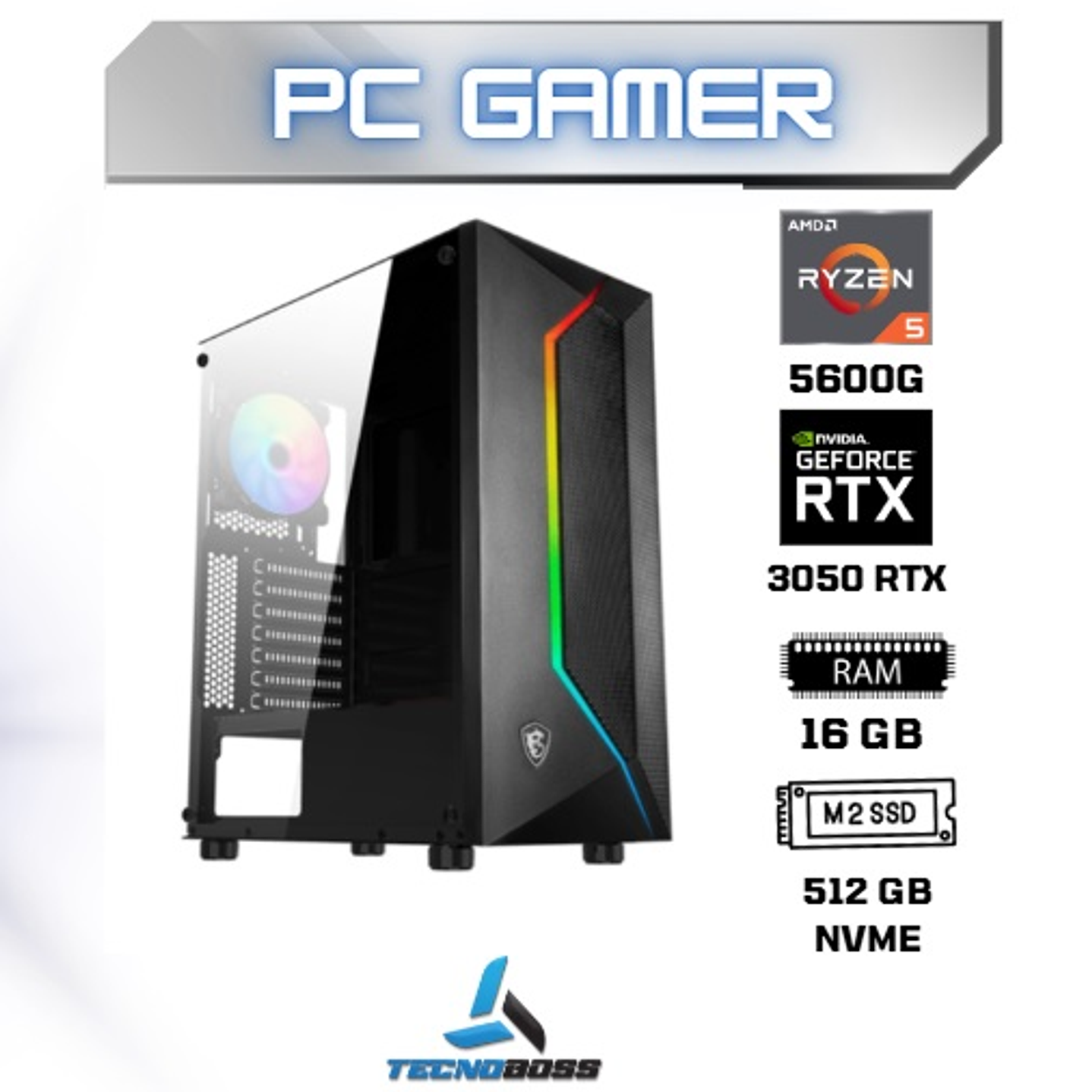 Pc Gamer R5 5600X/16GB U10/512g NVMe/RTX3050 6gb /Freedos gamer amd 1