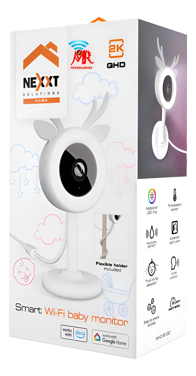 Nexxt Camara bebé inteligente 2K Wi-Fi, visión nocturna, detección de llanto