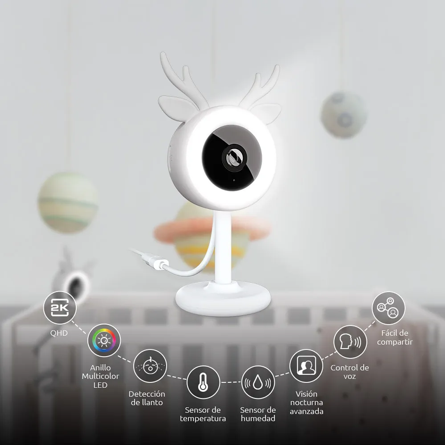 Monitor Inteligente Wi-fi Para Bebé 2k Con Detector Llanto 4