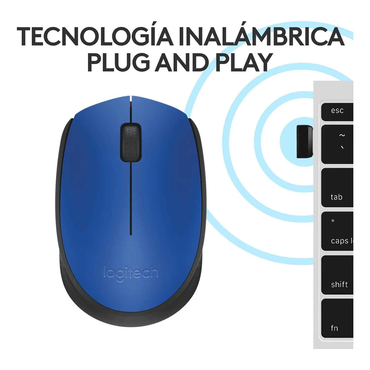 Mouse Inalámbrico Logitech M170 3 Botones USB Color Azul Ambidiestro 3