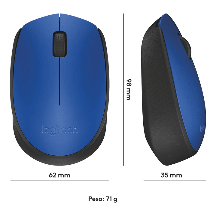 Mouse Inalámbrico Logitech M170 3 Botones USB Color Azul Ambidiestro 5