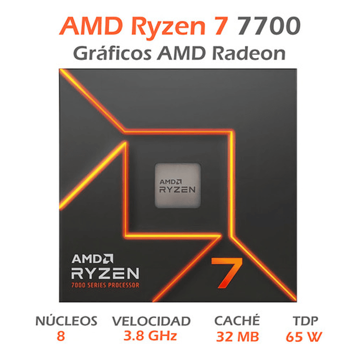 Procesador Amd Ryzen 7 7700 Am5 5.3ghz Ddr5 Pc Con Video 6