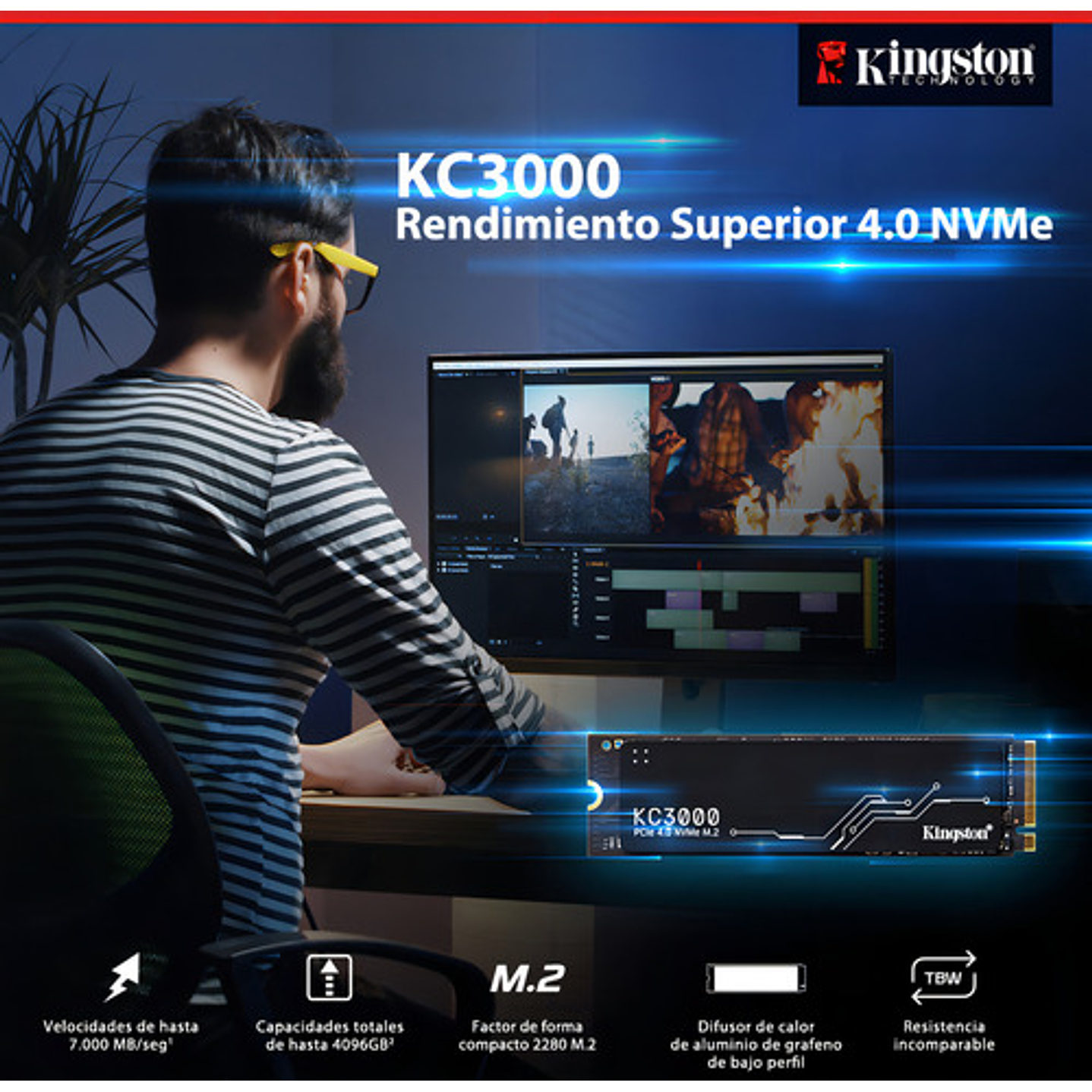 Ssd Interno Kingston Kc3000 2tb Nvme Pcie Gen4 Negro 4