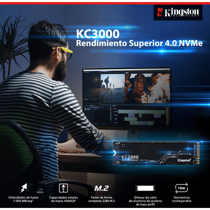 Ssd Interno Kingston Kc3000 2tb Nvme Pcie Gen4 Negro 4