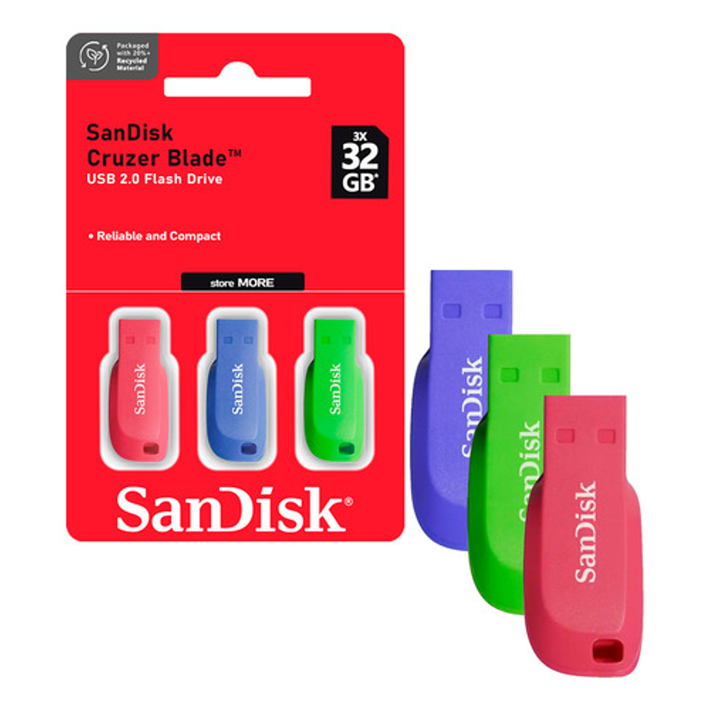 Triple Pack Pendrive Sandisk Cruzer Blade 32gb Usb 2.0  1