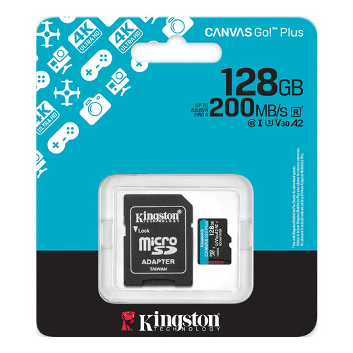 Tarjeta Kingston Canvas Go Plus 128gb Con Adaptador Sd 3
