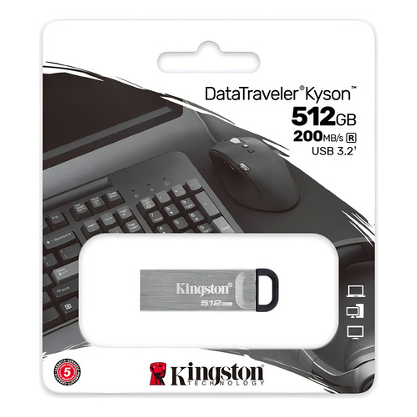 Pendrive Kingston Usb Datatraveler Kyson 512gb Usb-a 3.2 Plata Liso 3